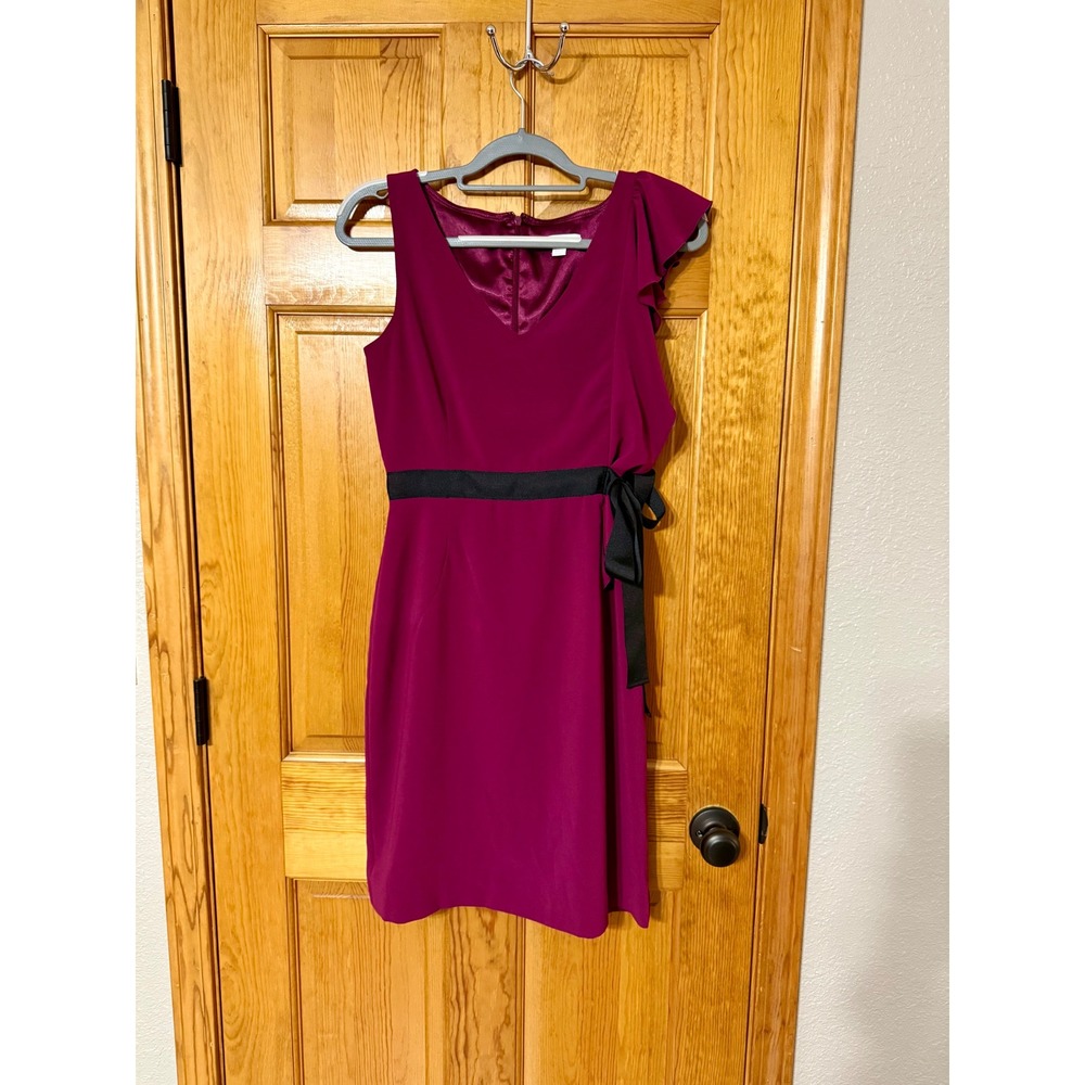 New York & Company Dress Size 4 Purple Black Sash Sleeveless Party